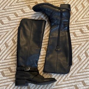 INC Tall Black Leather Boots with Buckle size 7